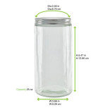 Round reusable jar glass with aluminium cap 25.3oz D:3.46in W:3.66in H:5.47in - 30 pcs Round reusable jar glass with aluminium cap 25.3oz D:3.46in W:3.66in H:5.47in - 30 pcs
